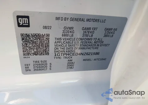 2022 GMC Sierra 1500 2Wd Short Box Elevation из США, поврежденный, VIN 1GTPHCED4NZ621586